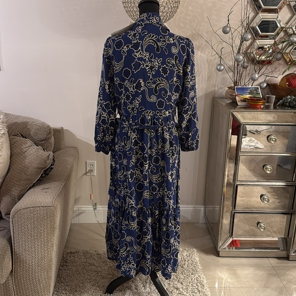 NWT ZARA PRINTED MIDI SHIRT DRESS NAVY BLUE FLORAL DRESS M - Picture 6 of 6